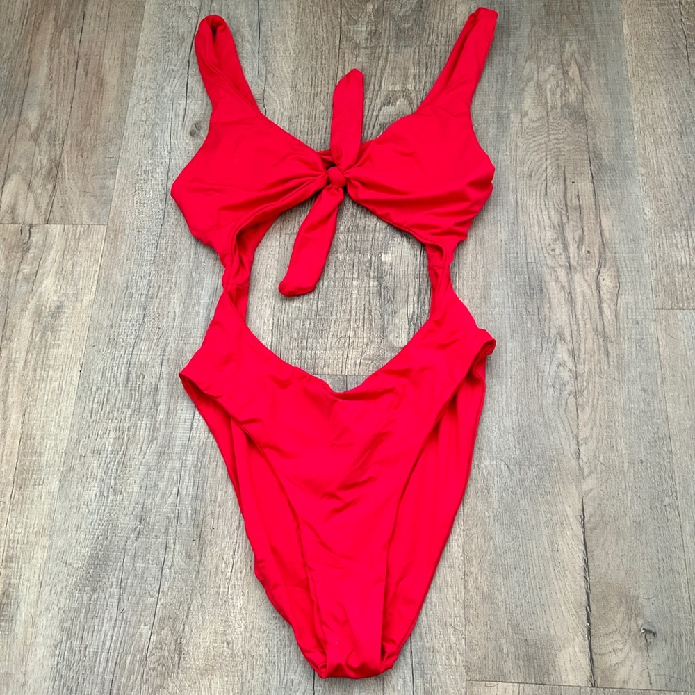 SHEIN red cut out front tie one piece size S